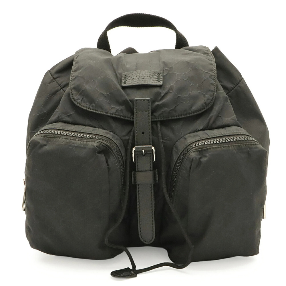 GUCCI GG Nylon Backpack, Leather, Black, 406361